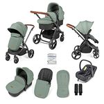 Stomp Urban 3 in 1 Travel System Pushchair with Astral Car Seat and Accessories (Sage Green) – Birth to 22kgs (Approx. 4 Years), Lightweight City Stroller with UPF 50+ Hood and Rain Cover