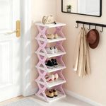 RILUKICH 6 Tier Collapsible Kids Shoe Rack, Small Vertical Foldable Shoe Organizer for Front Door Entrance, Dorm, Bedroom, and Small Spaces (Pink-x)