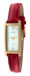 Peugeot Ladies retagular Gold-Tone Watch with a Mother of Pearl dial and red Genuine Leather Strap, Red, No Size, Modern