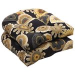 Pillow Perfect Indoor/Outdoor Black/Yellow Floral Wicker Seat Cushions, 2-Pack