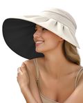 BENEUNDER Large Brim Foldable Sun Visor for Women UPF50+ UV Protection Beige