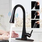 Black Touchless Kitchen Faucet, BIEAR Pull Down Motion Sensor Sink Faucet with 3 Functions Sprayer Head 360° Automatic Single Handle Kitchen Faucet 1 or 3 Hole Mount Deck Lead-Free Oil Rubber Bronze