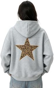 Aelfric Eden Hoodies Leopard Print Star Hoodie Graphic Hooded Pullover Sweatshirt Streetwear Trendy Tops Outfits Grey Small