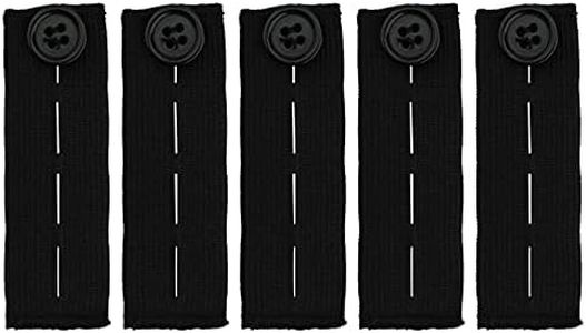 LUTER 5 Pcs 3 to 4x0.9 Inch Elastic Waistband Extenders with Button for Pregnancy, Men, Women, Jeans, Slacks, Pants, Skirts(Black)