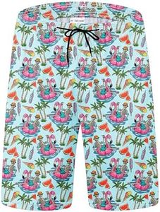 FT FENTENG Mens Swim Trunks for Men, Summer Flamingo Skeleton Mens Board Shorts Swimwear Bathing Suit with Mesh Lining, Funny Hawaii Quick Dry Beach Shorts for Men Swimming Trunks, 3X-Large