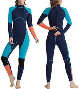 OMGear Wetsuit Men Women Youth 3mm Neoprene Full Body UV Protection One Piece Long Sleeves Scuba Diving Suits Back Zipper for Scuba Diving Surfing Snorkeling Swimming Water Sports(Green & orange,XL)