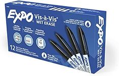 EXPO Visa Vis Wet Erase Markers, Fine Point, Black, 12-Pack, Ideal for Classroom and Homeschool Use