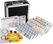 Mexican Train dominoes,Double Fifteen Dominoes Set For Adults, Aluminum Box, Coloured Dots,136 Domino Pieces (2-10 players)