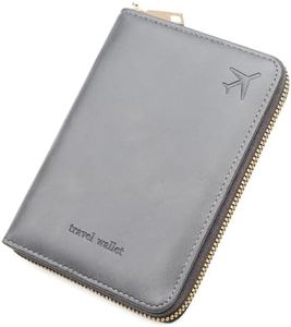 DEFWAY Passport Holder Travel Wallet - RFID Blocking Passport Holder Wallet, Full Zip Travel Card Cover with RFID Protection, Multi Slot Organizer for Cards Cash Documents Travel Essentials (Grey)