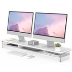 FENGE 2-Tier Acrylic Dual Monitor Stand Riser,42.5 Inch Acrylic Monitor Stand with Storage Organizer for Home, Office and Business, for Desk, Laptop, PC, TV,White