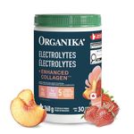 Organika Canadian-Made Electrolytes + Enhanced Collagen - Strawberry Peach Flavour - Sugar-Free Hydration | 5g Protein + 100% of Daily Vitamin C - 360g, 30 Servings
