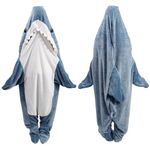 ZIBUYU® Shark Blanket Bag Pajamas for Women and Men Warm Flannel Hoodie Soft Plush Wearable Blanket Sleeping Bag for Adults & Teens Overnight Pajamas Party Shark Onesie Costume, L