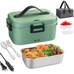 [2024 Upgraded] 75W Heated Lunch Box Men, 1.8L Large Capacity Electric Lunch Box for Adults/Work/Car/Office, 3 in 1 12V/24V/110V Food Warmer Lunch Box with Fork/Spoon and Insulated Carry Bag