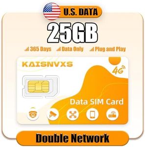 Kaisnvxs Data Only SIM Card for 365 Days 25GB - KAISNVXS Data SIM Card Compatible with USA 4G LTE Nationwide Networks for Security Solar Hunting Trail Game Cameras,GPS Tracker,Unlocked IoT Device