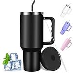 40oz Tumbler with Handle and Straw Lid, Stainless Steel Tumbler Insulated Cup, Travel Cup Thermal Mug for Hot Iced Coffee (Black)