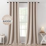 MIULEE 100% Blackout Linen Textured Curtains for Bedroom Solid Thermal Insulated Natural Beige Grommet Room Darkening Curtains & Drapes Luxury Decor for Living Room Nursery 52 x 120 Inch (2 Panels)