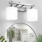 Dekang Bathroom Lighting Fixtures Over Mirror Brushed Nickel, Anti-Rust 2-Light Bathroom Vanity Lights, Modern 18Inches Wall Sconces E26 Base, Milky White Glass Shades, Bulbs Not Included