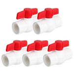 5 Pack 1'' PVC Ball Valves, T-handle Water Shut-Off Ball Valve Threaded (NPT), PVC Ball Valve 1 inch for Water Project, Swiming Pool, Sewage Pump, Irrigation System, Rated at 150 PSI, Thread