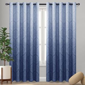 DWCN Extra Wide Ombre Blackout Curtains for Bedroom - Luxury Damask Patterned Grommet Drapes for Living Room, 1 Pair Gradient Window Curtain Panels, 80 x 84 inch Length, Navy