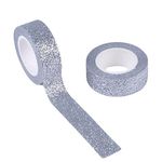 Glitter Washi Tape Decorative Craft Self Adhesive Stick On Sticky Glitter Trim (Silver)