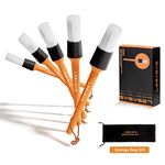 lesasas Car Detailing Brushes, 5 Pcs Different Size Car Brush, Orange Detailing Kit for Cleaning Car Wheels, Emblems, Engine Bay, Leather, Air Vents, Interior and Exterior