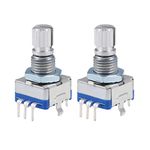 sourcing map 360 Degree Rotary Encoder Code Switch Digital Potentiometer EC11 5 Pins 15mm Shaft 2pcs