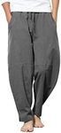 COOFANDY Men Linen Casual Pant Elastic Waistband Drawstring Leisure Summer Pants Dark Grey M