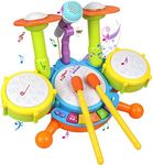 POKONBOY Kids Drum Set Toddler Toys with Adjustable Microphone, Musical Instruments Playset Fit for 3+ Years Old Boys and Girls