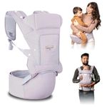 MATERCUBS Baby Carrier with Hip Seat - Ergonomic (M Position) Baby Carriers from Newborn to Toddler with Head Pad - 100% Cotton, Breathable Toddler Carrier - Baby Shower Gifts (3-36) (Light Grey)