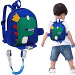 Graxury Toddler Anti-Lost Rope Backpack with 2.5M/8.2FT Walking Belt,2 in 1 Infant Safety Wrist Link with Bag for Child, Anti-Lost Wristband Tether Strap with Safety Lock (Blue Dinosaur)