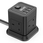 Extension Lead Cube 3M With USB Slots, BEVA 4 Way Extension Socket With 3 USB Ports, Power Strip With Switch Multi Plug Extension with 3 Metre Long Cable For Home Travel Office Dorm-Black…