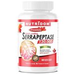 Nutridom Serrapeptase 120,000 SU, Enteric Coated Capsules, Non-GMO, Free of Gluten, Soy & Dairy, Made in Canada (60 Count)