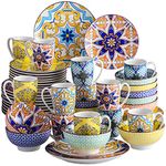 vancasso Jasmin Patterned Dinner Set - 48 Pieces Porcelain Dinnerware Set Moroccan Crockery with 10.5 inch Dinner Plate 8 inch Dessert Plate 23oz Bowl and 12oz Mug, Service for 12