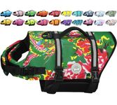 VIVAGLORY Ripstop Dog Life Jacket for Small Medium Large Dogs Boating, Dog Swimming Vest with Enhanced Buoyancy & Visibility, Northeast Florals-Green