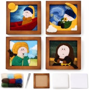 ZZGSUS DIY Needle Felting Picture Kit with Frame, 3.15 Inch Wool Art (4PCS)