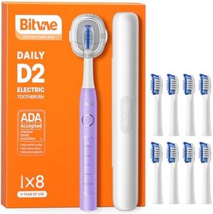 Bitvae Ultrasonic Electric Toothbrush for Adults and Kids, ADA Accepted Travel Electric Toothbrush with Rechargeable 60-Day Battery Life, 8 Toothbrush Heads, 5 Modes, Toothbrush Holder, Purple