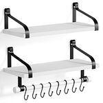 Love-KANKEI Floating Shelves for Coffee Bar,Bathroom Shelves with Towel Bar, Wall Shelves with 8 Hooks for Kitchen, 17.3 Inch Storage Shelves Set of 2 for Bedroom,Living Room, White