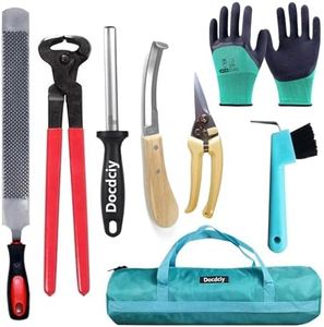 Docdciy 8-Piece Professional Farrier Tool Kit 14 Inch Horse Hoof Trimming Tools Include Hoof Knife, Hoof Nippers, Hoof Rasp, Hoof Pick, Hoof Knife Sharpener，Gloves & Bag