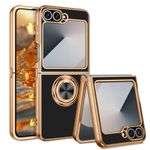 BENTOBEN for Samsung Galaxy Z Flip 6 Case, 360° Rotatable Ring Holder Stand Edge Plating Soft Silicone Slim Flexible Support Magnetic Car Mount Shockproof Protective Cover for Samsung Z Flip 6, Black