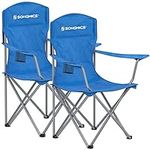 SONGMICS Set of 2 Folding Camping Chairs, Comfortable, Heavy Duty Structure, Max. Load Capacity 150 kg, with Cup Holder, Outdoor Chairs, Blue GCB08BU