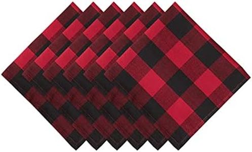 DII 100% Cotton, Oversized Basic Everyday 20x 20 Napkin, Set of 6, Red & Black Buffalo Check