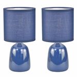 firstchoicelighting Set of 2 Navy Blue Ceramic 26cm Table Lamps or Bedside Lights with Matching Fabric Shades, LED Compatible