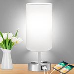 Touch Control Table Lamp, 3-Way Dimmable Bedside Nightstand Lamp with 2 USB Ports & 2 AC Outlets, Modern Tabletop Lamp with 60W Equiv 5000K Daylight LED Bulb, Desk Lamp for Bedroom Living Room