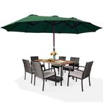 THESHELTERS - 15ft Large Outdoor Umbrella Double-Sided Patio Umbrella with Base, Crank Handle, 12 Ribs Rectangular Garden Umbrella for Patio Graden, Poolside, Terrace, Cafe and Hotels (Green)