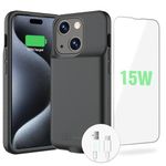 BOPPS 15W Fast Battery Case for iPhone 15/15 Pro, Ultra-Slim Lightweight Powerful 7000mAh Charger Case Rechargeable Anti-Fall Premium TPU Anti-slip Charging Case for iPhone 15/15 Pro 6.inch (Black)