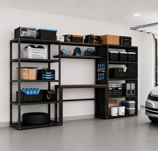 FLEXIMOUNTS Garage Storage System with Workbench, Pegboard & Shelving, 142" Modular Garage System, Heavy Duty Steel Storage Rack & Tool Organizer for Garage Workshop, Black, FLEXIMOD Series