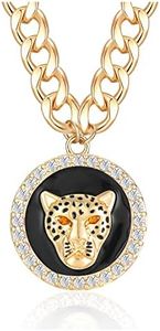 OSCCI Women's Gold Crystal Leopard Head Necklace Statement Hip Hop Chunky Choker Chain Cocktail Costume Party Jewelry (Black Pendant)