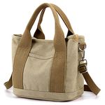 Handbag for Women Small Multi-Pockets, Canvas Mini Tote Shoulder Bags with Zipper, Satchel Hobo Bag for Travel Work, Khaki, Small, Small Tote Bag