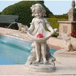 Design Toscano Outdoor Garden Statue with Bird Bath Feeder, Polyresin, Antique Stone Finish, 0