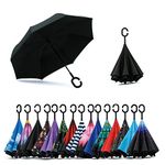 Jooayou Double Layer Inverted Umbrella, C Shape Handle Reverse Folding Umbrella, Anti-UV Windproof Travel Umbrella with Carrying Bag